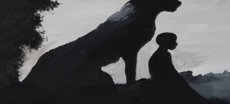 Nahaufnahme Detail Silent Roar – Verbindung zwischen Junge und Panther am Abgrund