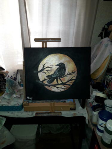 Rabe-im-Ernte-Mondlicht