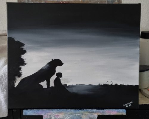 Stummes Brüllen – Silent Roar, Junge und Panther am Abgrund, emotionale Acrylmalerei von Carsten Gebhardt